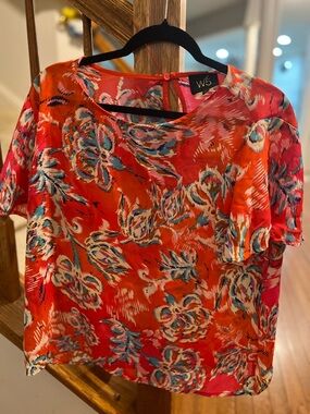 W5 Red Floral Short Sleeve Blouse